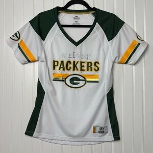 Majestic Green Bay Packers Rhinestone Jersey Tee V-Neck Medium NFL Bling